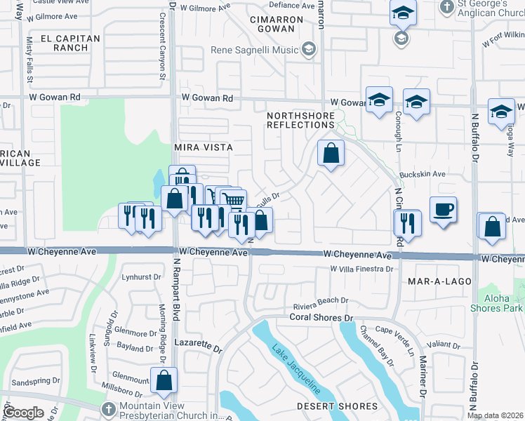 map of restaurants, bars, coffee shops, grocery stores, and more near 3321 Hillingdon Court in Las Vegas