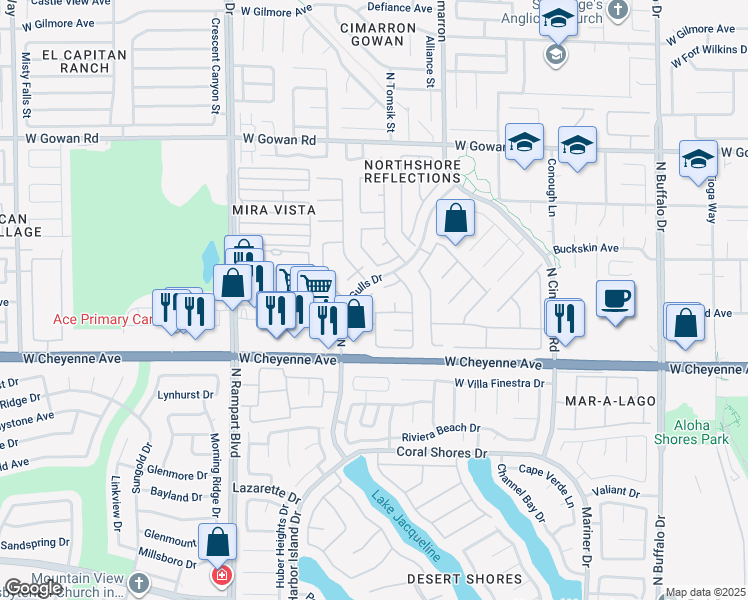 map of restaurants, bars, coffee shops, grocery stores, and more near 3340 Hillingdon Court in Las Vegas