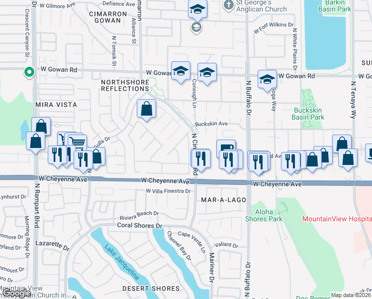 map of restaurants, bars, coffee shops, grocery stores, and more near 3325 Moon River Street in Las Vegas