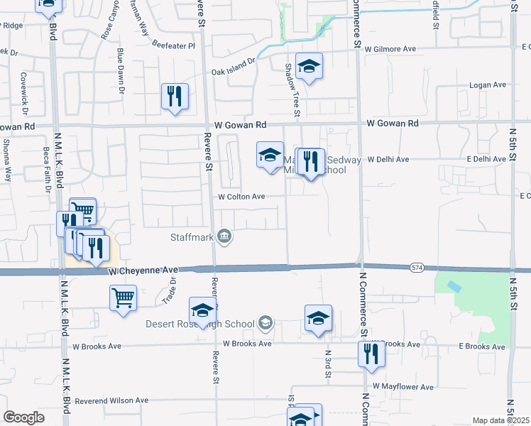 map of restaurants, bars, coffee shops, grocery stores, and more near 555 Twilight Blue Avenue in North Las Vegas