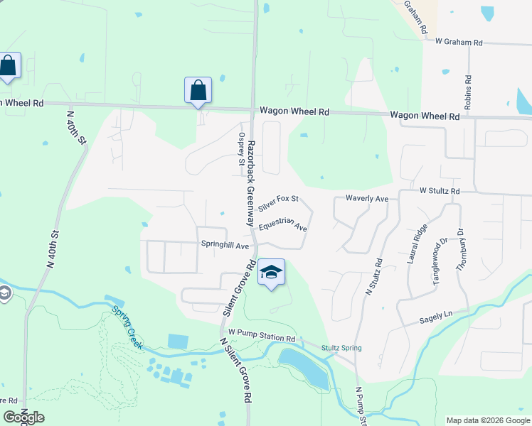 map of restaurants, bars, coffee shops, grocery stores, and more near 2761 Elk Ridge Avenue in Springdale