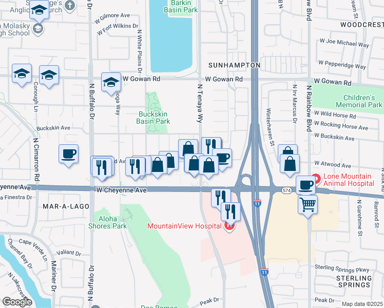 map of restaurants, bars, coffee shops, grocery stores, and more near 7313 Simsbury Circle in Las Vegas