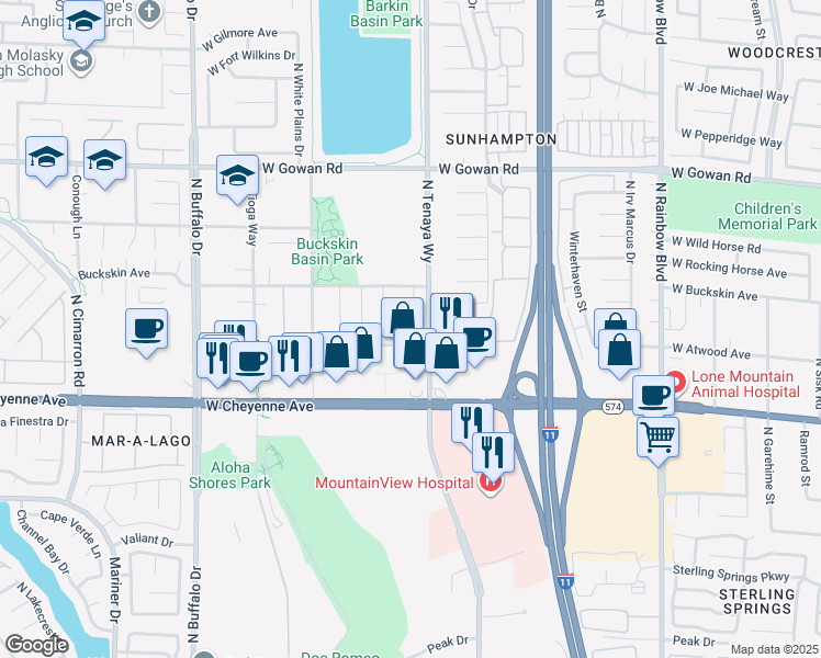 map of restaurants, bars, coffee shops, grocery stores, and more near 7313 Simsbury Circle in Las Vegas