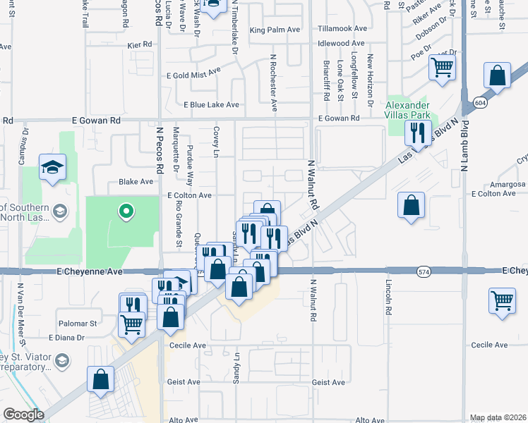 map of restaurants, bars, coffee shops, grocery stores, and more near 3325 Las Vegas Boulevard North in Las Vegas