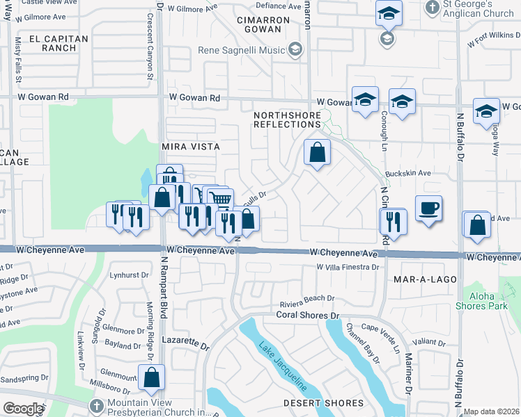 map of restaurants, bars, coffee shops, grocery stores, and more near 3321 Hillingdon Court in Las Vegas