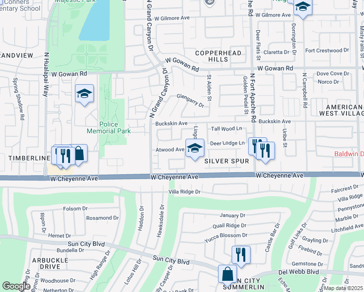 map of restaurants, bars, coffee shops, grocery stores, and more near 9600 Atwood Avenue in Las Vegas