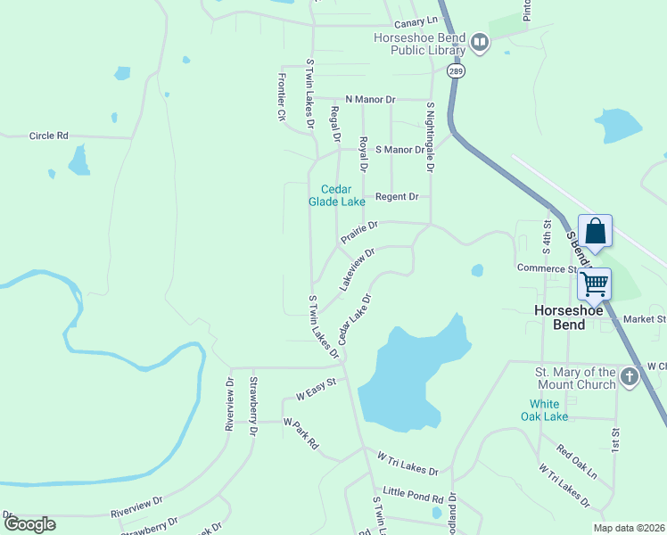 map of restaurants, bars, coffee shops, grocery stores, and more near 1102 Lakeview Drive in Horseshoe Bend