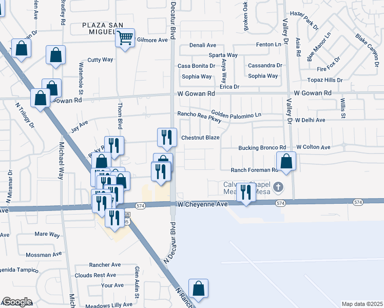 map of restaurants, bars, coffee shops, grocery stores, and more near 3318 North Decatur Boulevard in Las Vegas