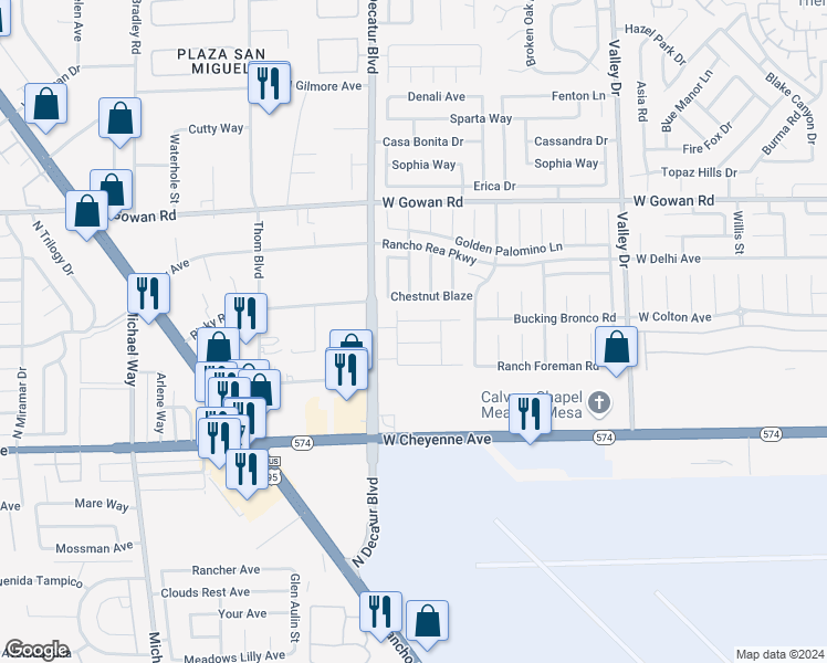 map of restaurants, bars, coffee shops, grocery stores, and more near 3318 North Decatur Boulevard in Las Vegas