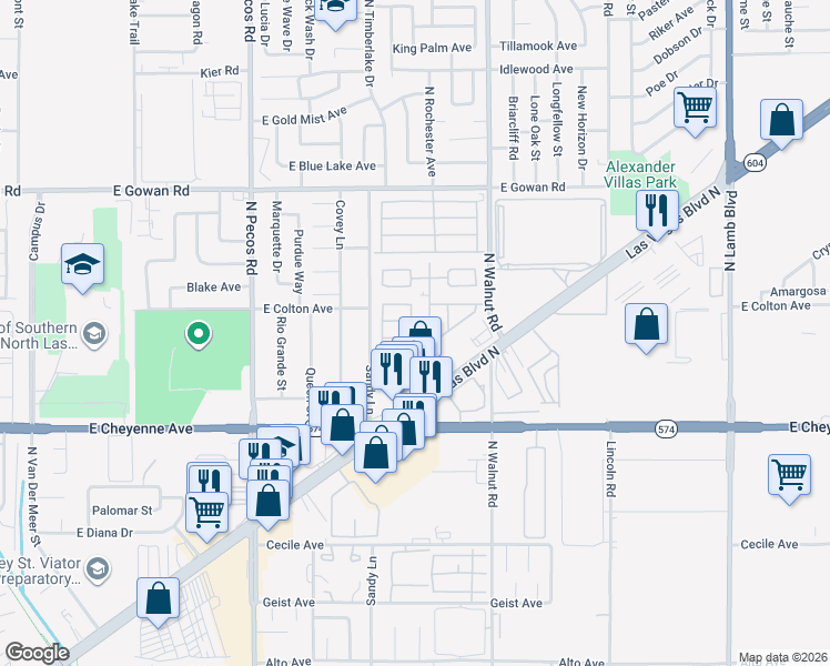 map of restaurants, bars, coffee shops, grocery stores, and more near 3325 Las Vegas Boulevard North in Las Vegas