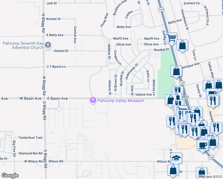 map of restaurants, bars, coffee shops, grocery stores, and more near 61 Abilene Street in Pahrump