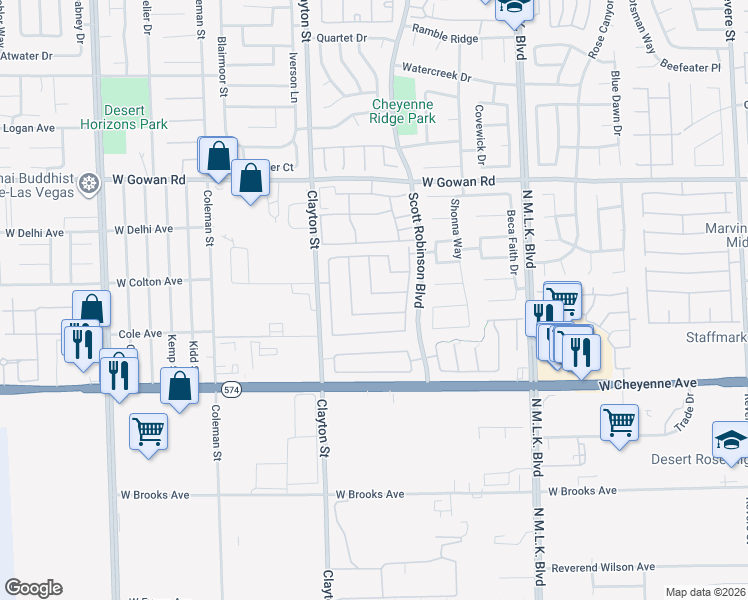 map of restaurants, bars, coffee shops, grocery stores, and more near 1855 Trigger Way in North Las Vegas