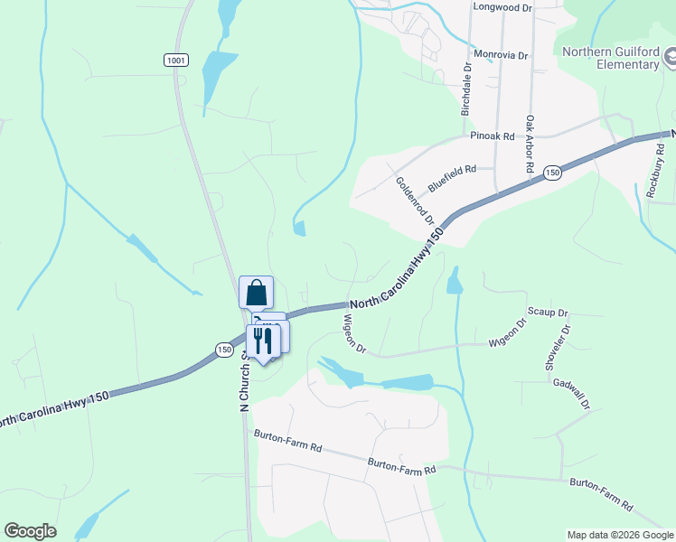 map of restaurants, bars, coffee shops, grocery stores, and more near 7897 West Gander Court in Greensboro