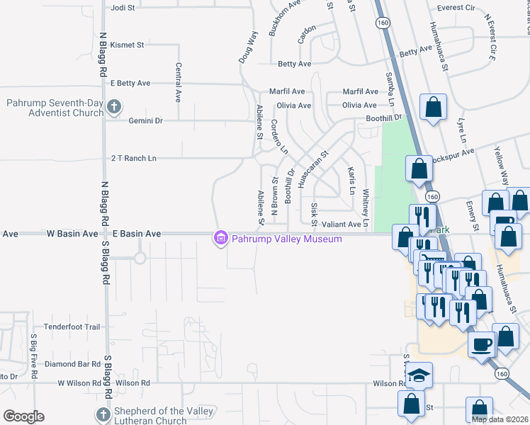 map of restaurants, bars, coffee shops, grocery stores, and more near 61 Abilene Street in Pahrump