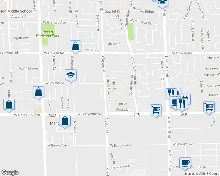 map of restaurants, bars, coffee shops, grocery stores, and more near 3331 Outlook Point Street in North Las Vegas