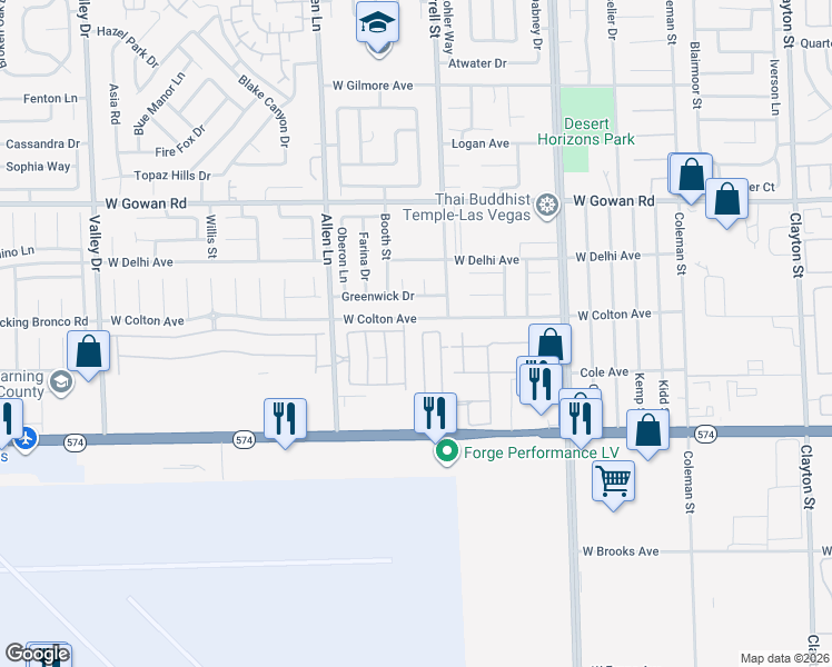 map of restaurants, bars, coffee shops, grocery stores, and more near 3376 Cheyenne Gardens Way in North Las Vegas