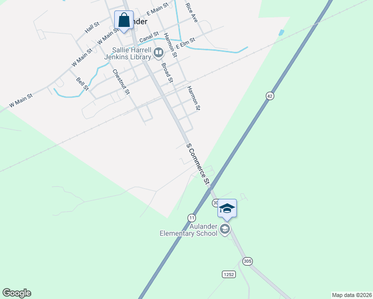 map of restaurants, bars, coffee shops, grocery stores, and more near 816 South Commerce Street in Aulander
