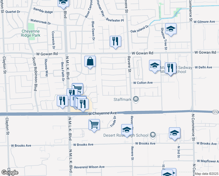 map of restaurants, bars, coffee shops, grocery stores, and more near 3322 Resonance Court in North Las Vegas
