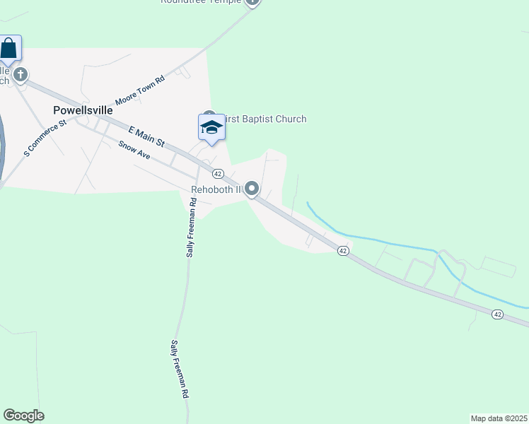 map of restaurants, bars, coffee shops, grocery stores, and more near 132 North Carolina 42 in Colerain