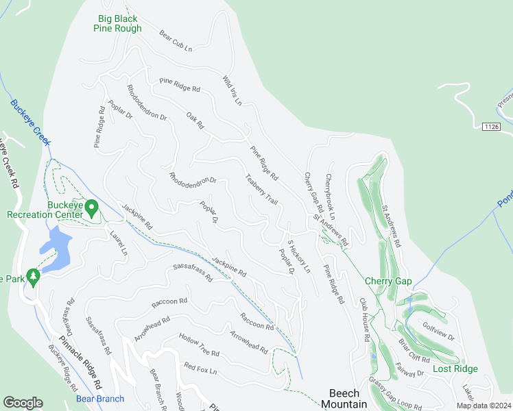 map of restaurants, bars, coffee shops, grocery stores, and more near 106 Bobcat Lane in Beech Mountain