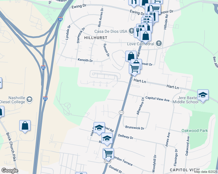 map of restaurants, bars, coffee shops, grocery stores, and more near 205 Green Branch Court in Nashville
