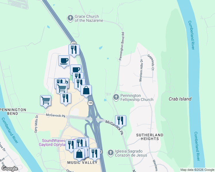 map of restaurants, bars, coffee shops, grocery stores, and more near 330 Pennington Centre Blvd in Nashville