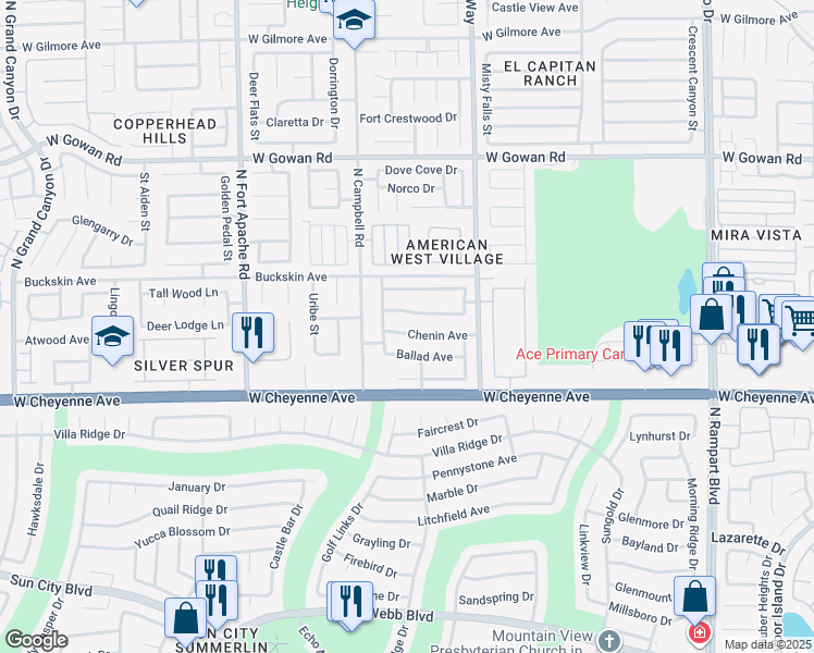 map of restaurants, bars, coffee shops, grocery stores, and more near 9108 Chenin Avenue in Las Vegas