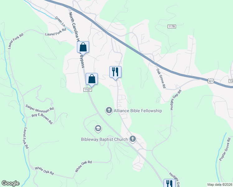 map of restaurants, bars, coffee shops, grocery stores, and more near 566 George Wilson Road in Boone