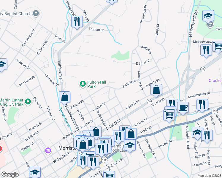 map of restaurants, bars, coffee shops, grocery stores, and more near 528 Franklin Lane in Morristown