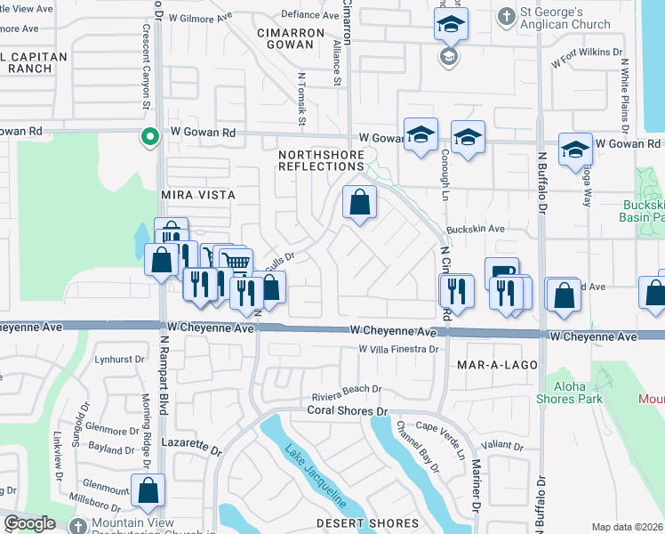 map of restaurants, bars, coffee shops, grocery stores, and more near 3333 Indian Moon Drive in Las Vegas
