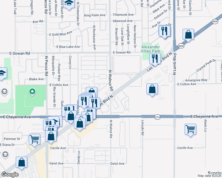 map of restaurants, bars, coffee shops, grocery stores, and more near 3322-3388 N Walnut Rd in Las Vegas