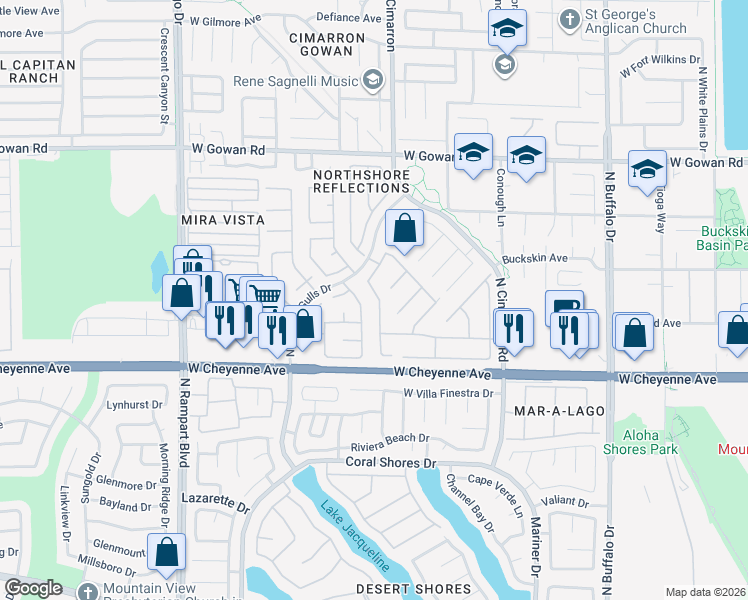 map of restaurants, bars, coffee shops, grocery stores, and more near 3321 Indian Moon Drive in Las Vegas
