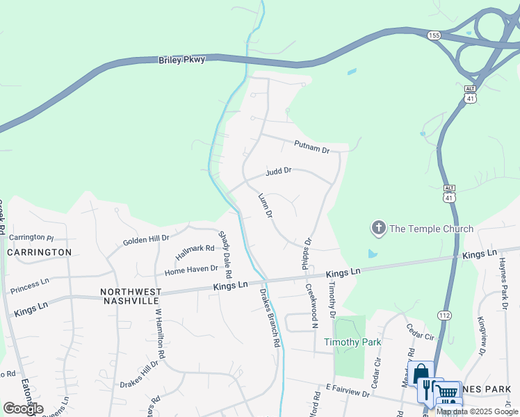 map of restaurants, bars, coffee shops, grocery stores, and more near 3836 Lunn Drive in Nashville