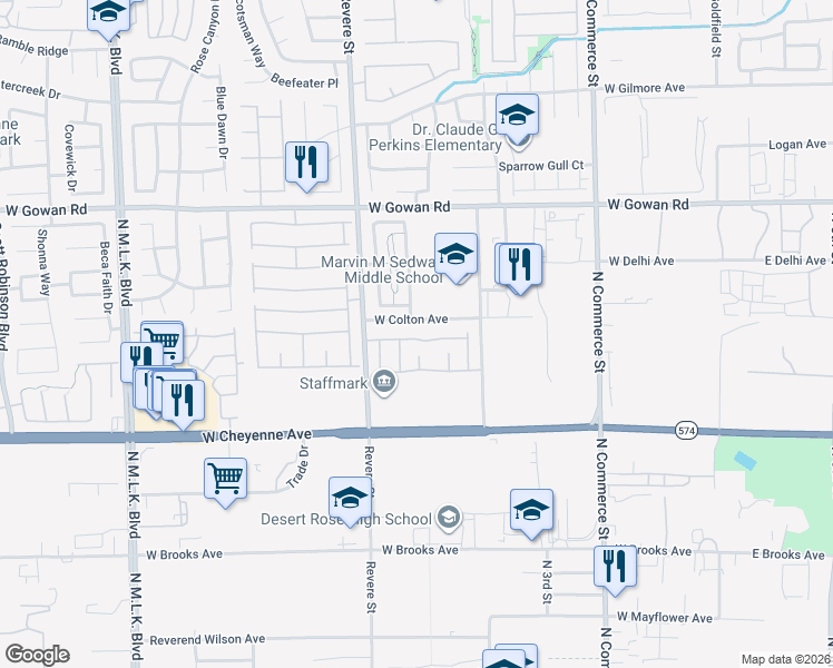 map of restaurants, bars, coffee shops, grocery stores, and more near 637 Twilight Blue Avenue in North Las Vegas