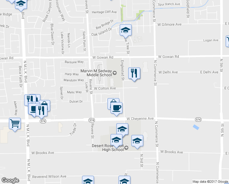 map of restaurants, bars, coffee shops, grocery stores, and more near 555 Twilight Blue Avenue in North Las Vegas