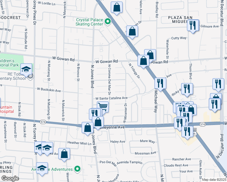 map of restaurants, bars, coffee shops, grocery stores, and more near 5828 West Divers Cove Way in Las Vegas