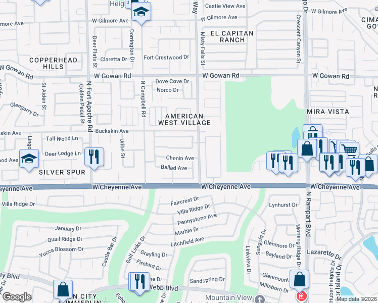map of restaurants, bars, coffee shops, grocery stores, and more near 8904 Chenin Avenue in Las Vegas