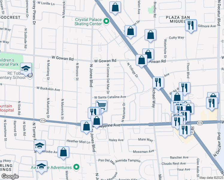 map of restaurants, bars, coffee shops, grocery stores, and more near 5828 West Divers Cove Way in Las Vegas