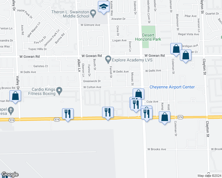 map of restaurants, bars, coffee shops, grocery stores, and more near 3301 West Colton Avenue in North Las Vegas