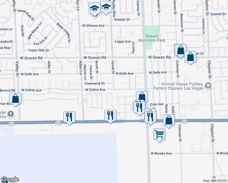 map of restaurants, bars, coffee shops, grocery stores, and more near 3301 West Colton Avenue in North Las Vegas