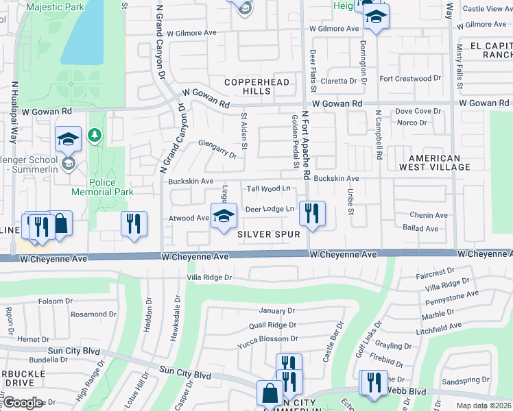 map of restaurants, bars, coffee shops, grocery stores, and more near 9429 Deer Lodge Lane in Las Vegas