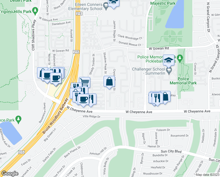 map of restaurants, bars, coffee shops, grocery stores, and more near 10313 Bell Mountain Court in Las Vegas