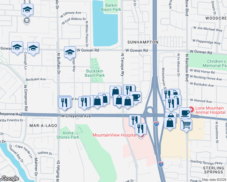 map of restaurants, bars, coffee shops, grocery stores, and more near 7321 Simsbury Circle in Las Vegas