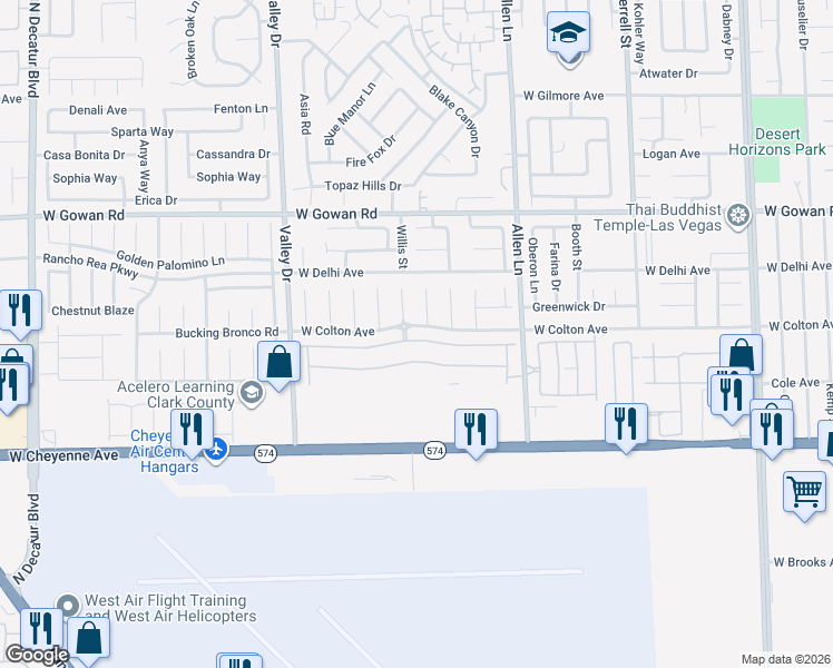 map of restaurants, bars, coffee shops, grocery stores, and more near 3944 Thomas Patrick Avenue in North Las Vegas