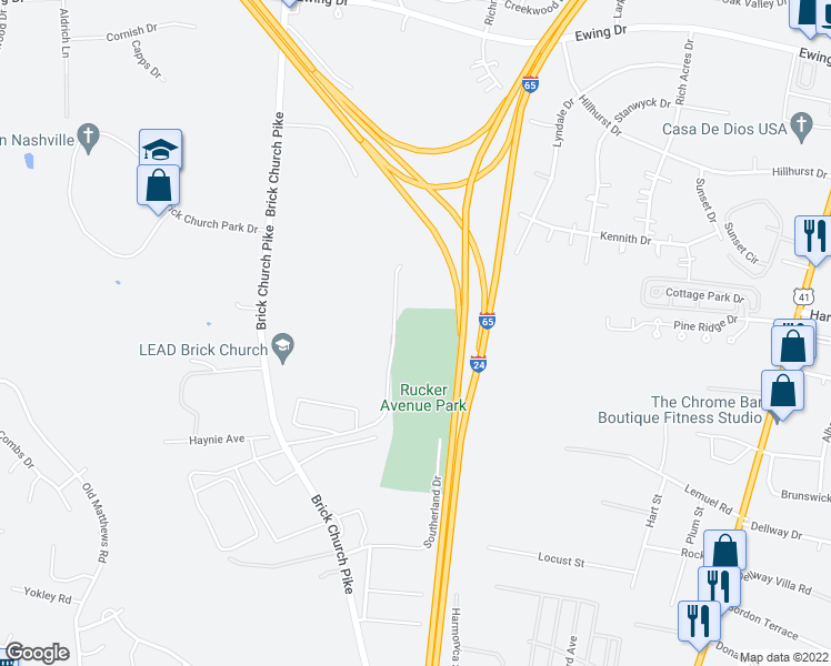 map of restaurants, bars, coffee shops, grocery stores, and more near 2011 Southerland Dr in Nashville