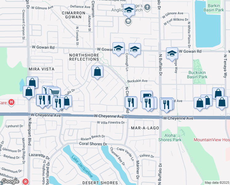 map of restaurants, bars, coffee shops, grocery stores, and more near 7836 Morning Flower Lane in Las Vegas