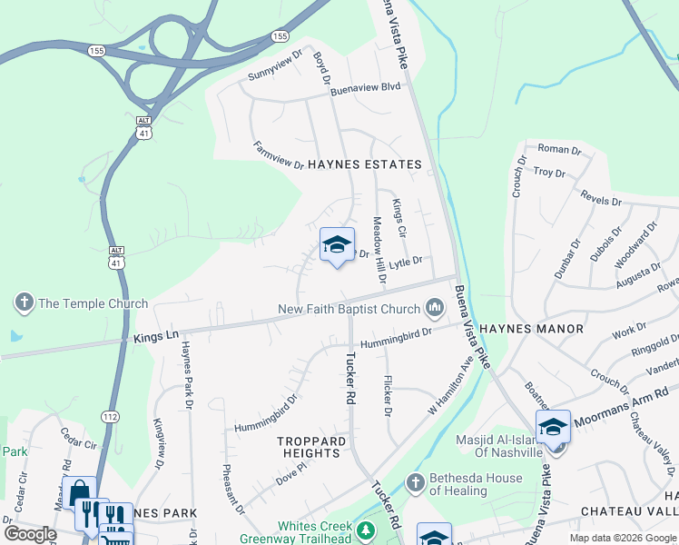 map of restaurants, bars, coffee shops, grocery stores, and more near 3200 Kings Lane in Nashville