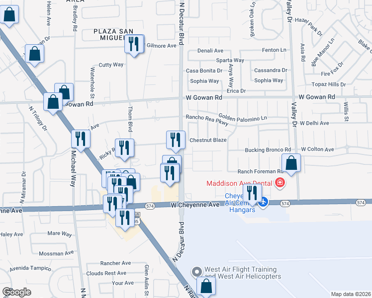 map of restaurants, bars, coffee shops, grocery stores, and more near 3316 North Decatur Boulevard in Las Vegas