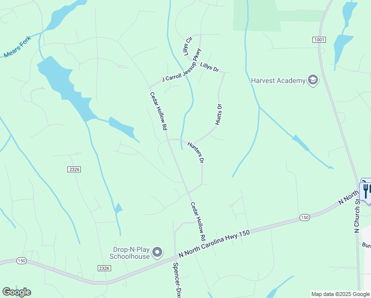 map of restaurants, bars, coffee shops, grocery stores, and more near 8215 Hunters Drive in Greensboro