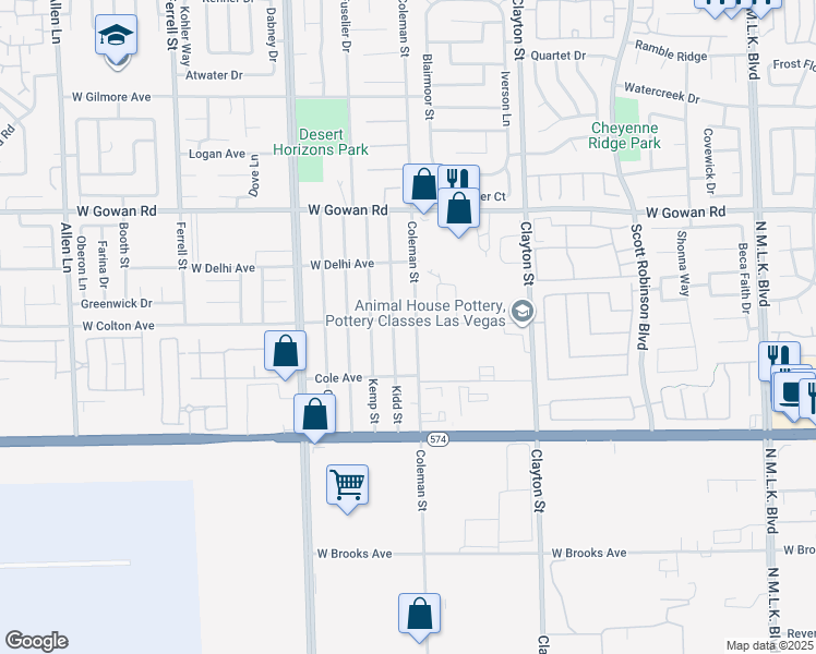 map of restaurants, bars, coffee shops, grocery stores, and more near 3327 Kidd Street in North Las Vegas